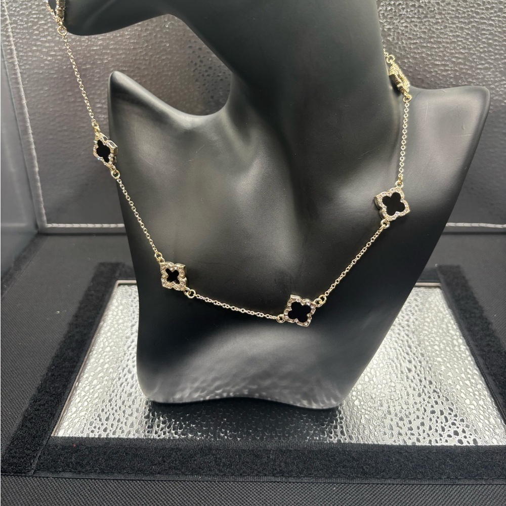 Elegant Black and Gold Black Onyx Necklace With Cz